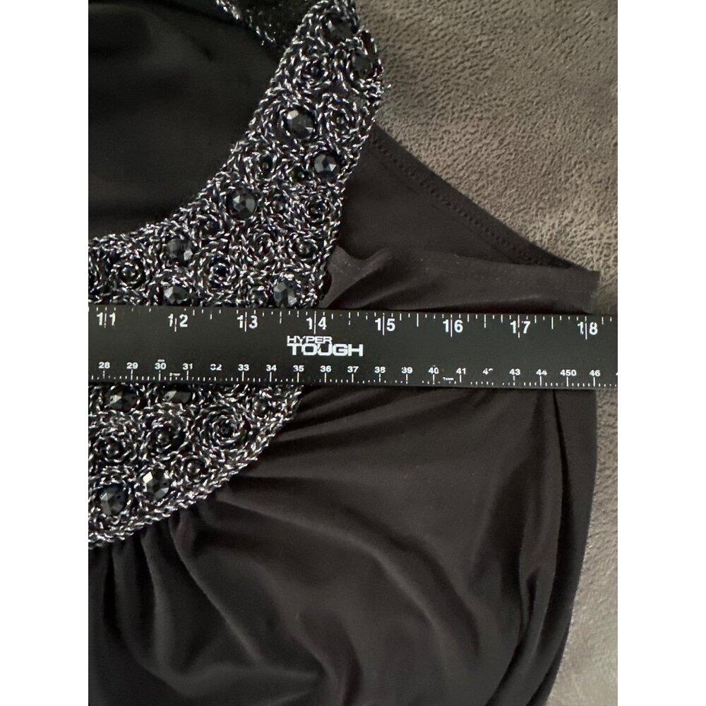 M USA Little Black Dress Medium Embellished Neck Sleeveless Flowy Chic Cocktail - Picture 5 of 5